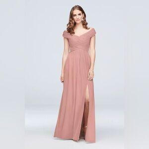 David’s Bridal | crisscross off-the-shoulder mesh bridesmaid dress | size 14